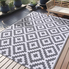Waterproof 5x8 ft Outdoor Rug, Reversible Plastic Straw Patio Rug Compatible with RV, Porch, Deck, Balcony, Camping & Picnic – Black & White