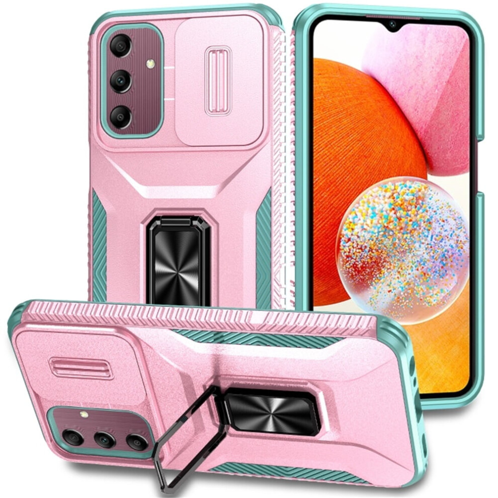 Slim Fit Shockproof Hybrid Case With Slide Camera Cover & Rotated Ring Kickstand For Compatible With Samsung Galaxy A15 5G, Military-Grade, 9353595685901