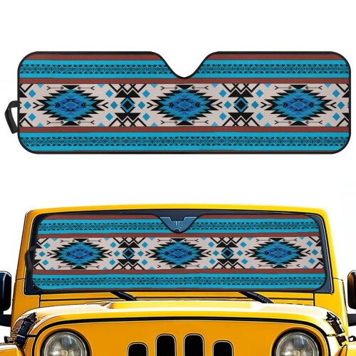 Jeep Windshield Sun Shade Blue Aztec Tribal Reflective Mat