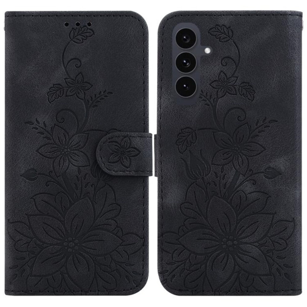 Compatible With Samsung Galaxy S25 Fe 5G 6.7" Pu Leather Flip Wallet Case Â Lily Embossed, Magnetic Closure, Card Slots, Black 9353595686113