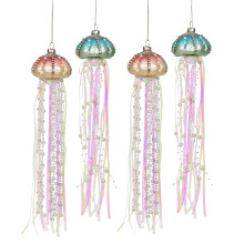 Nautical Jellyfish Ornaments, Rhinestone Pearl Glass Christmas Decorations for a Festive and Coastal Holiday