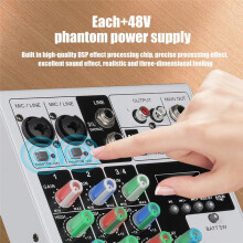 4 Channels Audio Mixer Portable DJ Karaoke Mixing Console XLR 48V Phantom Power for PC MP3 Recording EU Plug