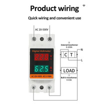 2 St 35 mm Digital Voltmeter för Din-Skena, Spänningstestare med HD LED-Display, Amperemeter, Elmätare, AC 50-500V 100A