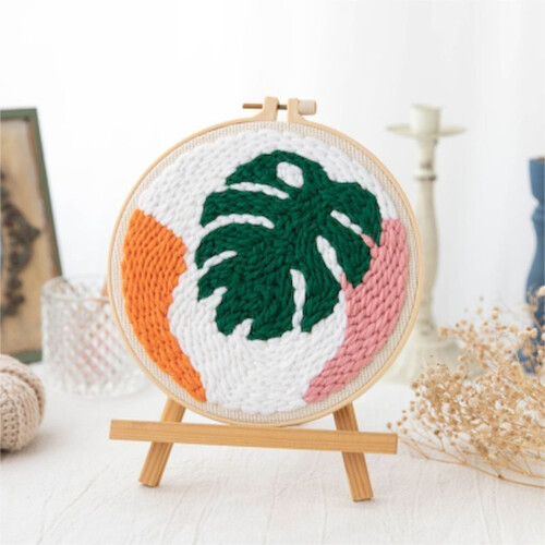 DIY Punch Needle Kit Leaves Pattern Κέντημα Poke Cross Stitch Μάλλινο Νήμα Βελόνα για Αρχάριους