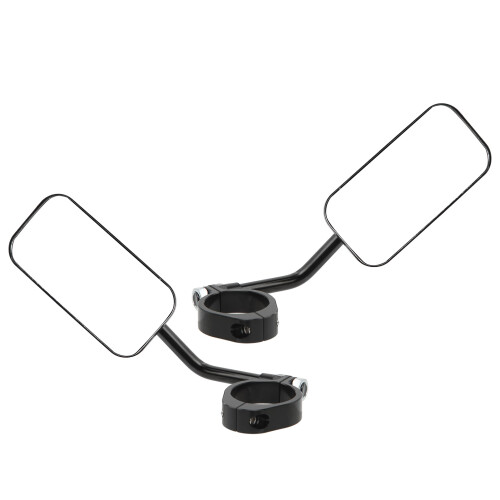 Square Motorcycle Side Mirror, Clear Wide Angle, 38mm Fit, Black