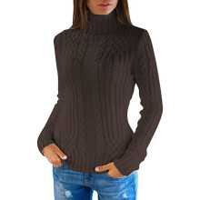 Damen Oversize-Rollkragenpullover, Langarm, Strickpullover, Winteroberteil, Bluse, Braun, Größe L