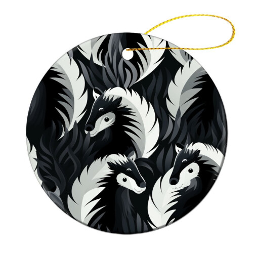 Skunk Ceramic Ornament Black and White 3 inch