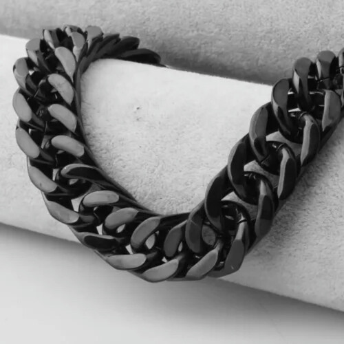 Κολιέ με αλυσίδα Curb Cuban Link από ανοξείδωτο ατσάλι 316L, επιχρυσωμένο σε μαύρο χρώμα,