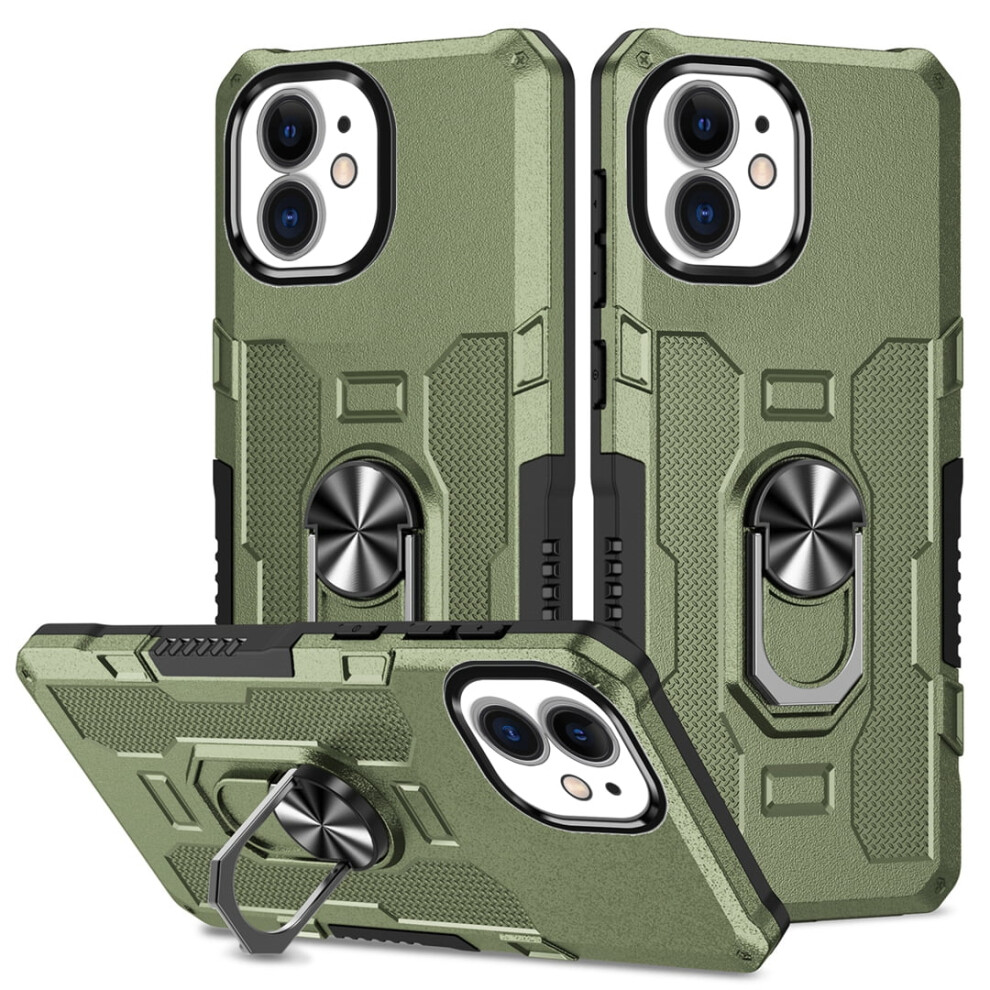 Rugged Defender Case For Iphone 11 (6.1") Â Ring Holder, Kickstand, Anti-Fingerprint, Non-Slip, Anti-Drop, Green 9482726170709