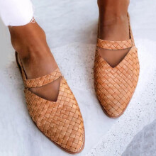 Sandali piatti da donna a punta in tessuto intrecciato – Solidi, comodi, casual – Abbinabili a tutti gli outfit