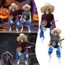 Lot de 2 squelettes animés jouant du banjo, articulations mobiles, décoration d'Halloween (15,75 pouces, rouge et jaune)