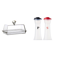 Clear Glass Butter Dish with Lid & Handle, Reusable Butter Holder Compatible with Kitchen Use – 1 Box + 2 Seasoning Bottles