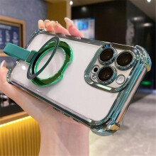 Transparente MagSafe-Hülle für iPhone 13 Pro Max – Grüne Kristallrückseite mit Ringständer