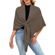 Sciarpa/stola in pashmina lavorata a maglia da donna, poncho aperto sul davanti con dettaglio a nodo – Primavera/Autunno/Inverno, sciarpa/stola per