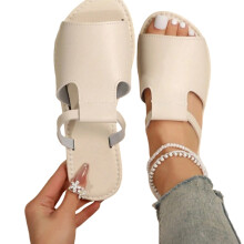 Sandali piatti da donna Willtoo in pelle, punta quadrata aperta, modello slip-on, tacco grosso, leggeri, con intaglio, antiscivolo – Adatti per
