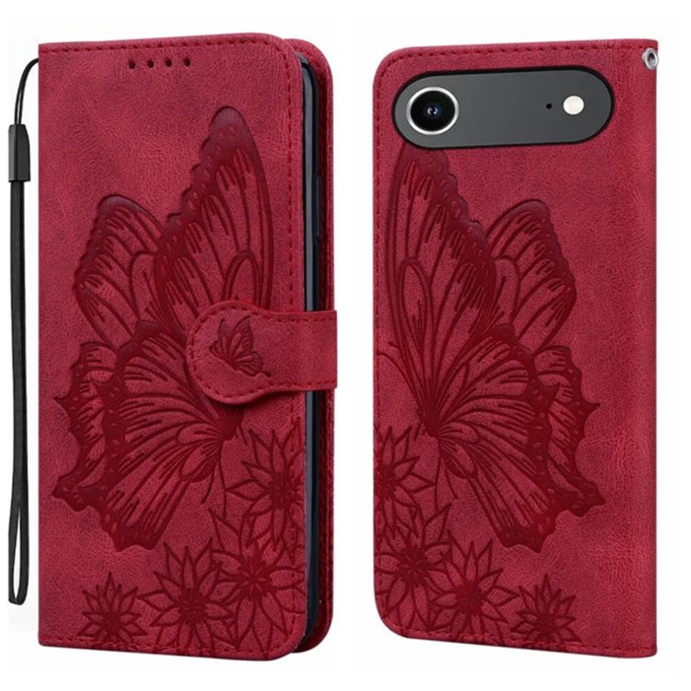 Pu Leather Flip Wallet Case With Magnetic Closure, Butterfly Emboss, Card SlotsâCompatible With Iphone Air 6.5" Red 9482726174844