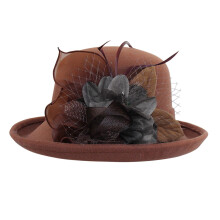 Vintage Cloche Hat Dame Lille Bowlerhat Filt Bowlerhat Fedora Hat med Blomsterfascinator til Kentucky Church Derby Bryllupsfest (H, One Size)