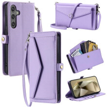 Kompatibel mit Samsung Galaxy A15 4G/5G PU-Leder-Wallet-Case – Stoßfest, 3 Kartenfächer, verstecktes Fach, abnehmbare Schulter- und