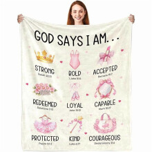 Christian Throw Blanket for Women – “God Says I Am” Inspirational Faith Gift, Coquette Pink Bow Bible Verse Blanket, Compatible with Christmas &