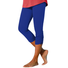 Women's Blue Capri Leggings Lightweight Elastic Knee-Length