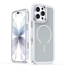 Magnetische Hülle für iPhone 16 Pro (6,3"), MagSafe-kompatibel, stoßfest, zweifarbig galvanisiert, Grau