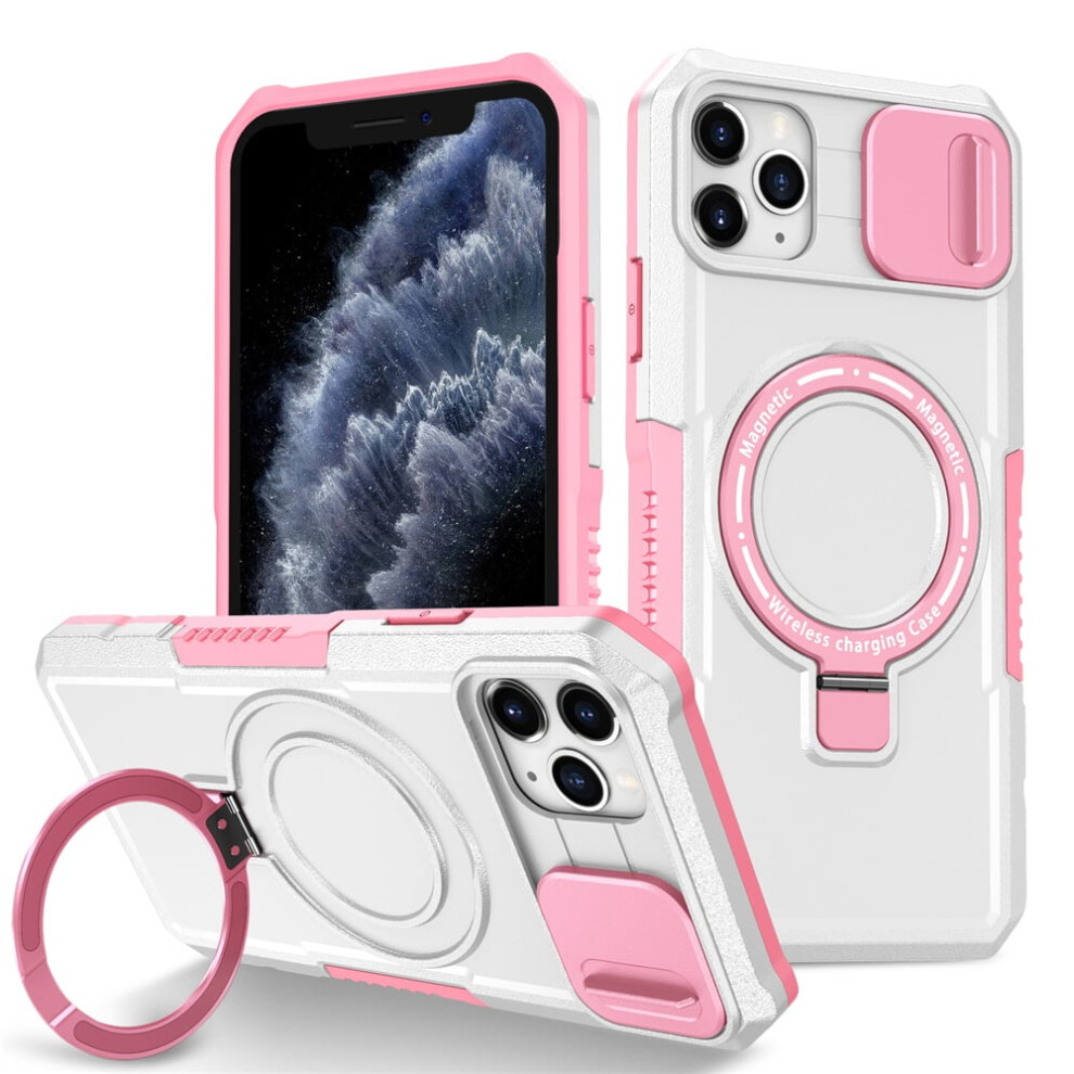 Pink & White Case For Iphone 11 Pro 5.8" Â Sliding Camera Cover, Magsafe Compatible, Shockproof, Kickstand & Ring Holder Pink,White 9482726175117