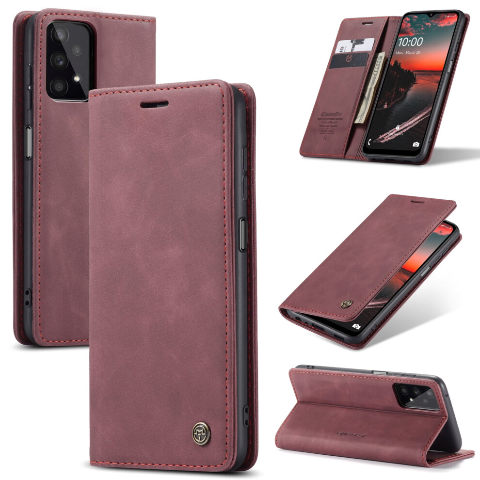 Caseme Leather Flip Wallet Case For Compatible With Samsung Galaxy A32 5GâMagnetic, Card Holder, Kickstand, Shockproof, Wine Red 9482726174462