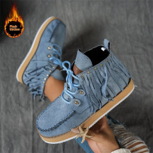 Willtoo Damen-Retro-Westernstiefeletten mit Quasten, flachem Absatz, runder Zehenpartie und Schnürung. Modische und bequeme Freizeitstiefel im