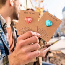 Valentine's Day Gifts for Kids & Teens – 40-Pack Exchange Cards with Natural Heart Gemstones, Compatible with Classroom Party Favors