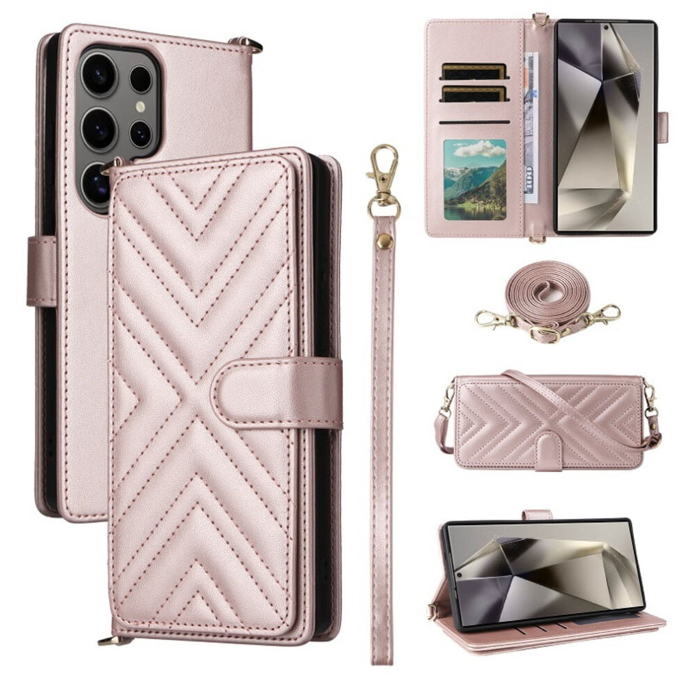 Compatible With Samsung Galaxy S26 Ultra 5G Pu Leather Wallet Case Â Magnetic Flip, Multi-Card Slots, Kickstand, Detachable Shoulder & Wrist Pink 9482726175100