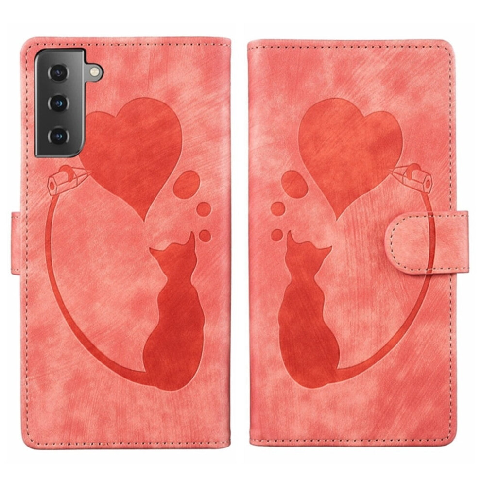 Compatible With Samsung Galaxy S22 5G 6.1" Pu Leather Flip Wallet Case With Cat Pattern, Magnetic Closure & Card Slots Orange 9482726173618