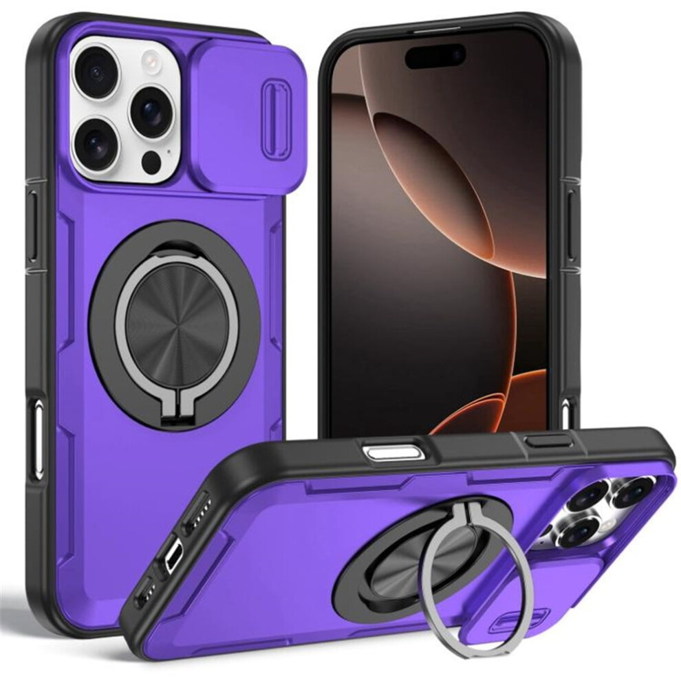 Rugged Case For Iphone 15 Pro: Rotating Metal Stand, Magsafe Charging, Sliding Camera Cover, Shockproof & Dropproof Purple 9482726172611