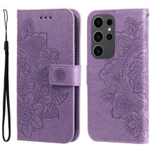 Lila Flip-Wallet-Hülle aus PU-Leder für Samsung Galaxy S24 Ultra 6,8" – Magnetverschluss, Kartenfächer, Trageschlaufe, geprägtes