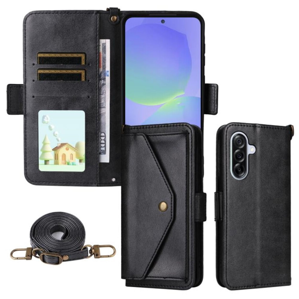 Vintage Leather Wallet Case For Samsung Galaxy A36 5GâShockproof, Multi-Card Slots, Hidden Button Pocket, Detachable Strap, Black 9482726173465
