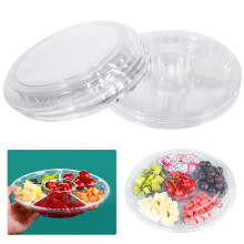 Lot de 10 plateaux apéritifs ronds en plastique avec couvercle, plateaux de service compartimentés, contenants alimentaires jetables pour les