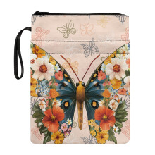 Polyester tas met ritssluiting (29,4 cm x 22,4 cm) - Opbergtas voor schoolboeken, paperbackboeken, dagboeken, planners en andere boeken, met vlinder-
