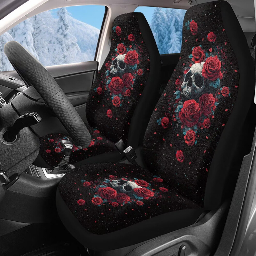 Soft Plush Skull Rose Car Seat Covers Â Universal Fit, Breathable & Stylish, Compatible With Most Cars, Suvs, Trucks, Vans Coral 9193271132257