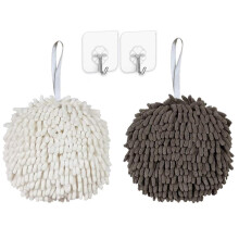 Lot de 2 serviettes pour les mains en chenille, microfibre super absorbante à séchage rapide avec boucles de suspension, motif pompon décoratif