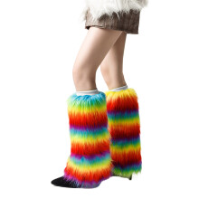Scaldamuscoli vintage da donna e ragazza, caldi, arcobaleno, pelosi, luminosi, coprigambe, calze lunghe per stivali per le giornate invernali
