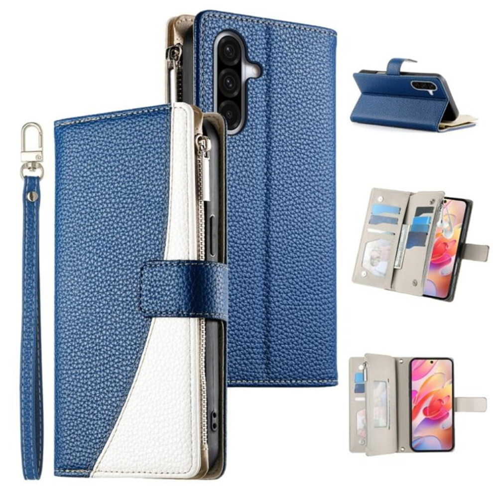 Dark Pu Leather Flip Wallet Case For Samsung Galaxy A36 5G 6.7" Â Splicing Design, Multi Card Slots, Strong Magnetic Closure, Hanging Rope Blue 9327961776388