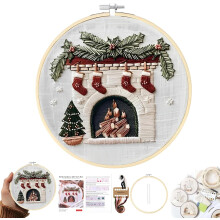 Kit per punto croce natalizio, kit di ricamo fai da te per adulti con schema, fili di cotone, aghi, istruzioni, telaio da 20 cm, per decorare la casa.