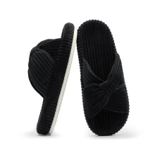 Hausschuhe für Damen mit Memory-Schaum, Cord, Schleife, gekreuzte Riemen, bequeme und trendige Hausschuhe, Geschenkidee, Rosa, Größe 7, 8, 6,5