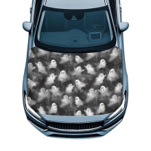 Halloween Ghost Print Car Hood Cover with Elastic Band – Removable, Premium Sublimation Print, Compatible with Most Cars