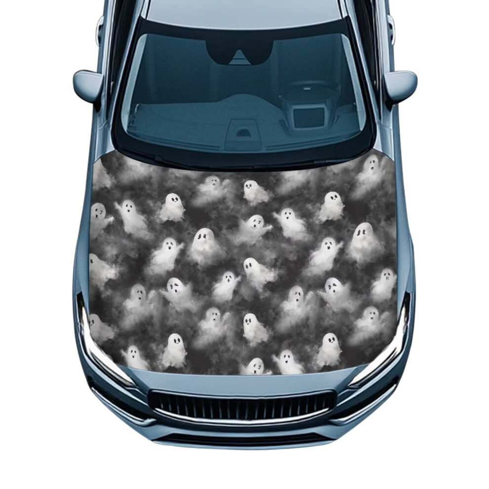 Halloween Ghost Print Car Hood Cover With Elastic Band Â Removable, Premium Sublimation Print, Compatible With Most Cars 9193271133094
