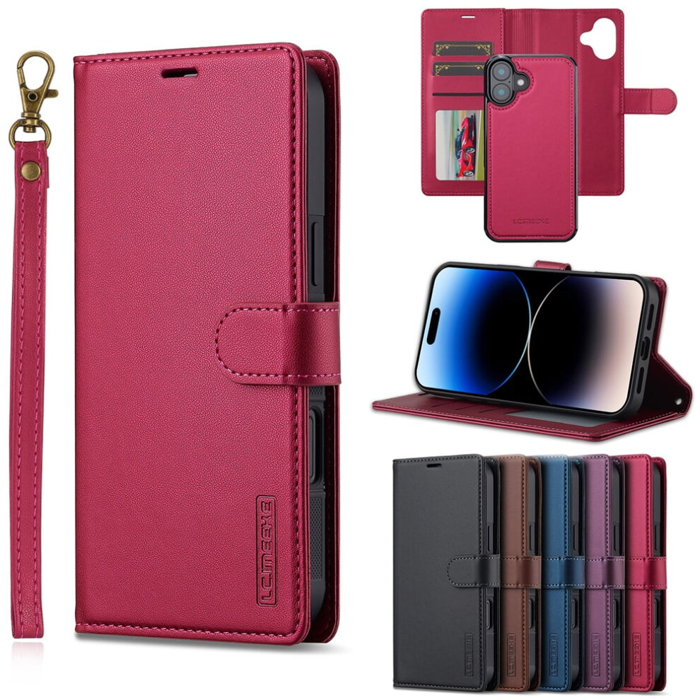 Lc.imeeke 2-In-1 Detachable Wallet Case For Iphone 16 (6.1"), Rfid Blocking, Shockproof, Wrist Strap, Â Compatible With Iphone 16 Red 9327961777750