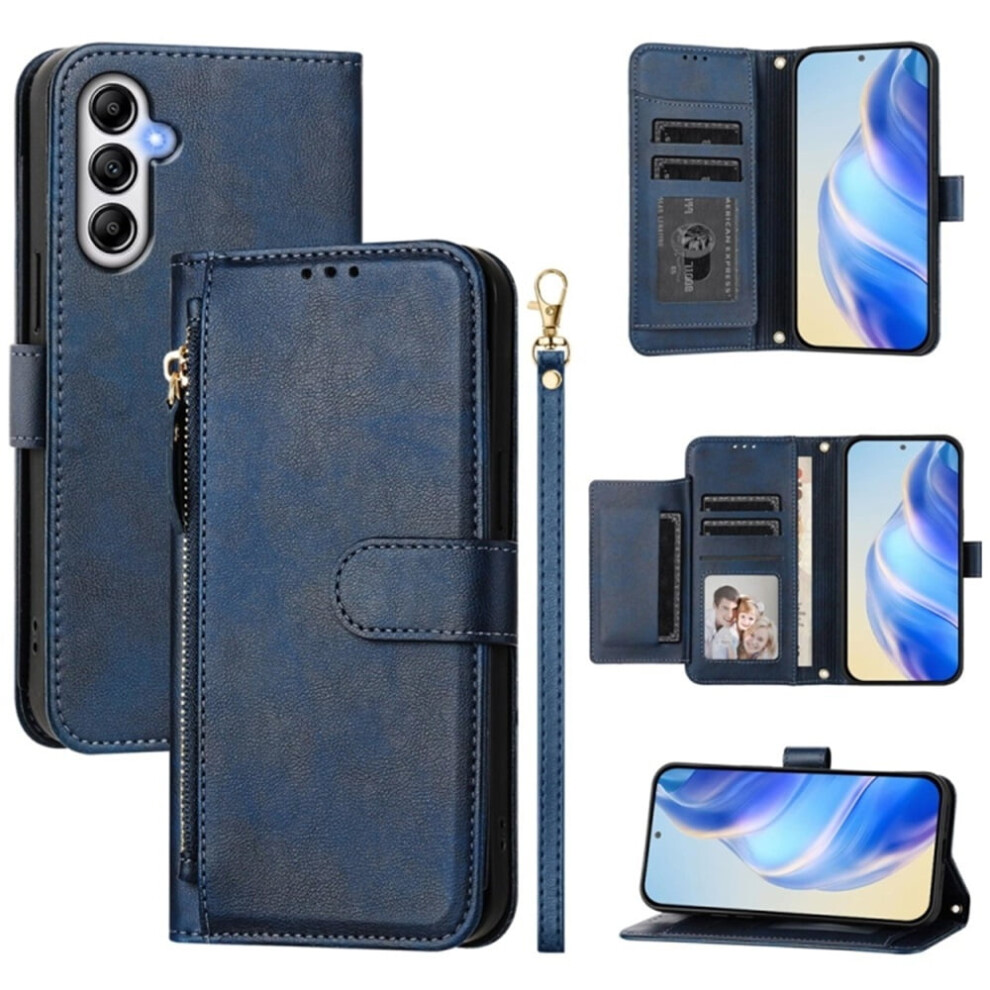 Leather Wallet Case For Samsung Galaxy A14 4G/5G, 6.6", Multi-Card Slots & Zipper, Compatible With Galaxy A14 4G/5G Blue 9193271134084