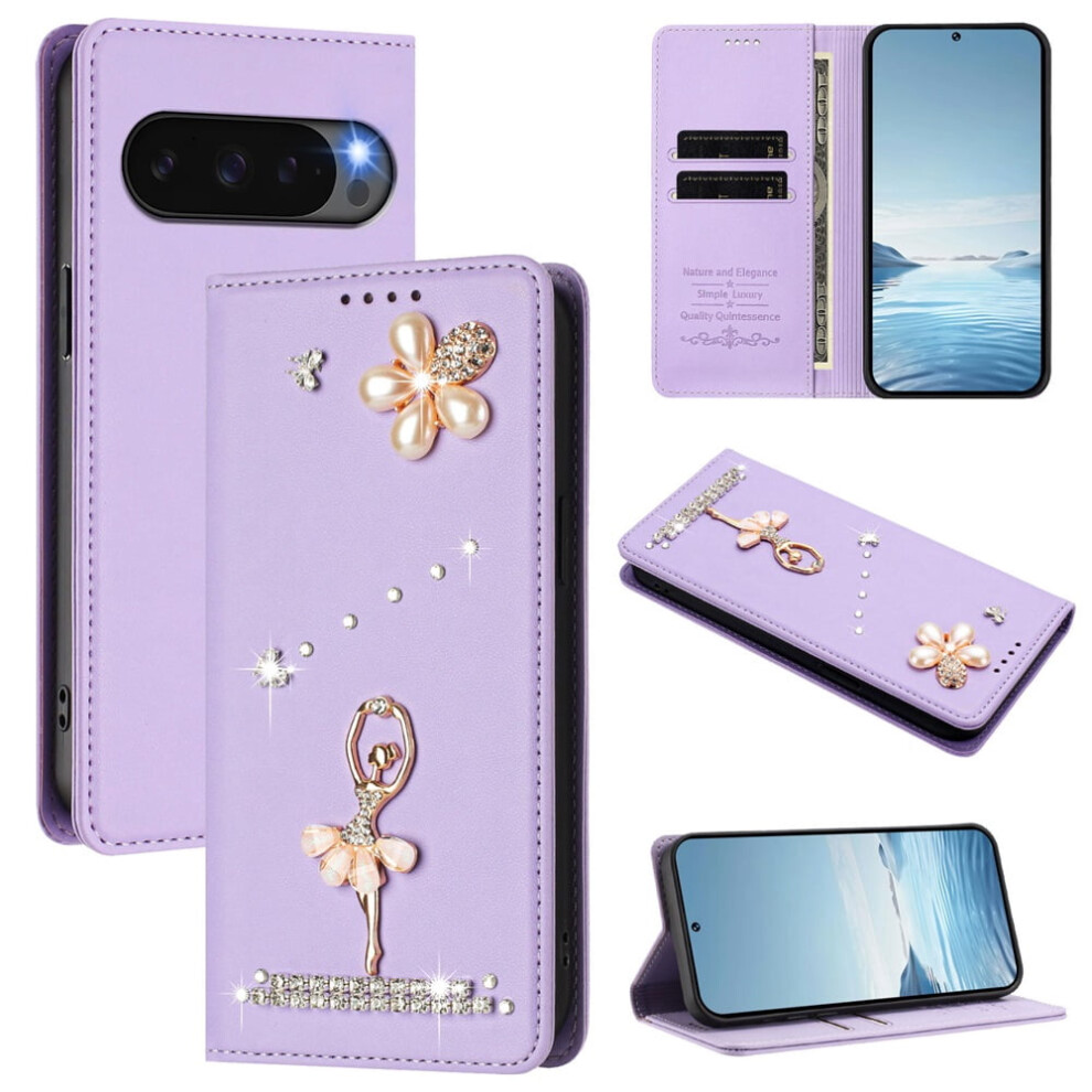 Rfid-Blocking Ballet Girl Flip Wallet Case For Google Pixel 9 / Pixel 9 Pro Â Compatible With Pixel 9 & Pixel 9 Pro Purple 9327961777729