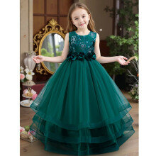Girls' Pageant Princess Ball Gown with Floral Embroidery & Tulle Sleeves – Compatible with Kids Wedding, Bridesmaid, Birthday Party – 2-10T