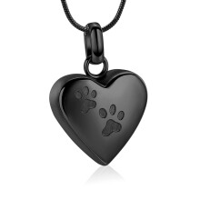 Heart Cremation Urn Necklace for Pet Ashes Urn Necklace with Pawprint Pet Paw Ashes Necklace for Dog / Cat Pet Memorial Keepsake Jewelry