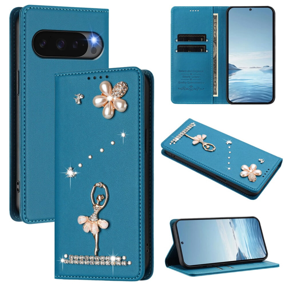 Rfid-Blocking Ballet Girl Flip Wallet Leather Case For Google Pixel 10/10 Pro, Â Compatible With Pixel 10 & Pixel 10 Pro Blue 9327961779457